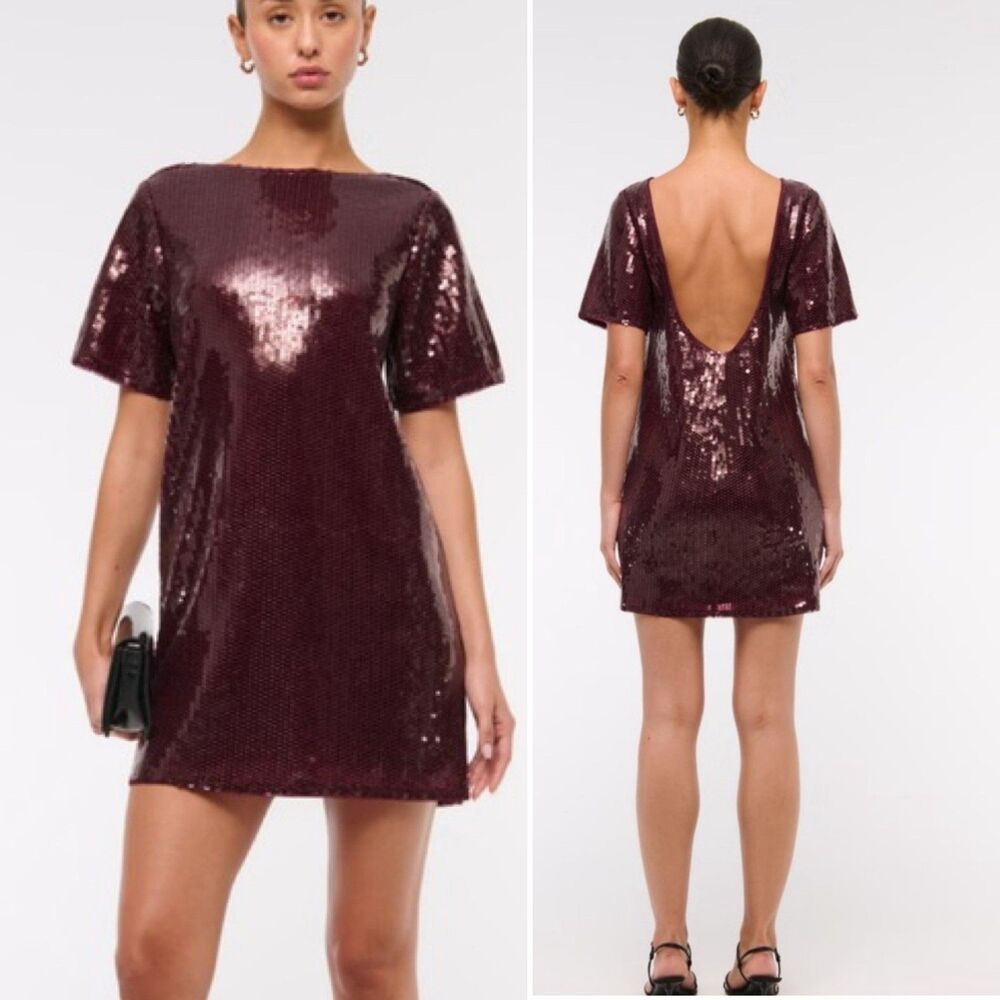 Abercrombie & Fitch Sequin Tee Mini Dress In Size XLT Burgundy